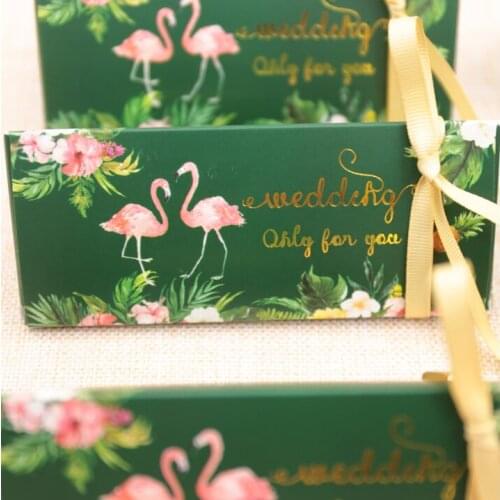 50 Pcs Creative Green Flamingo Wedding Favors Candy Boxes Giveaways Box Party Gift Box Bomboniera Chocolate Box