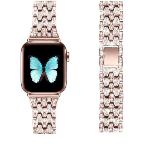 For Apple Watch 6 5 4 3 2 1 Three Rows Of Diamond-Studded Stainless Steel Strap iWatch 44MM 42MM 40MM 38MM Bracelet Steel Band