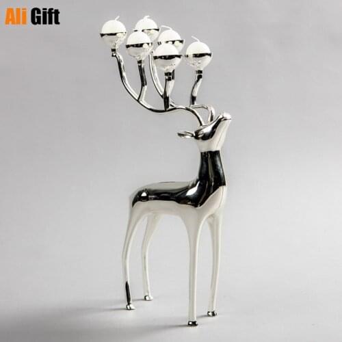 European Style Decoration Light Luxury Retro Deer Ornaments Dining Table Candlelight Dinner Metal Household Candle Holder