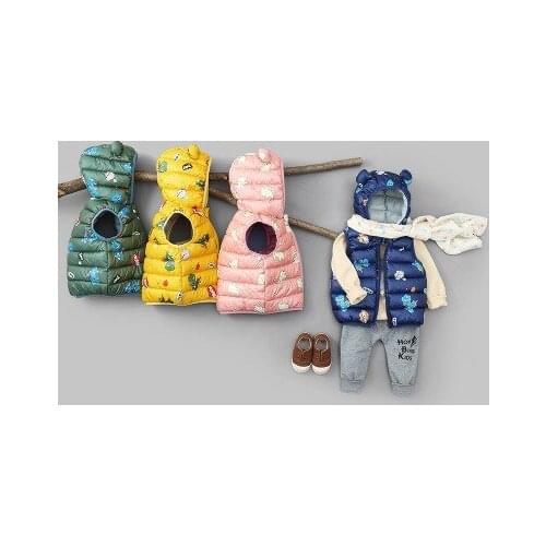 Childrens Cotton Vest 2020 New Baby Boys and Girls Cartoon Hooded Cotton Vest Kids Korean Down Waistcoat Autumn and Winter Tops
