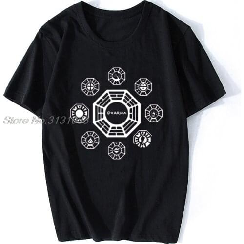 Lost TV Series Dharma T Shirt Men Cotton O-neck Tshirt Hip Hop Tees Harajuku Streetwear
