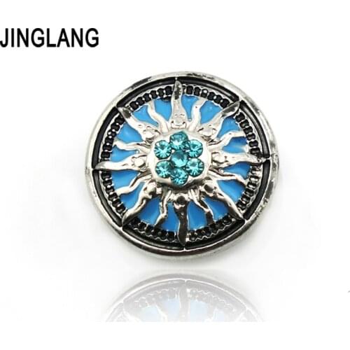 JINGLANG Fashion Blue Rhinestone Sun Snap Button Metal Clasp DIY Interchangeable Button Bracelets Jewelry Accessories