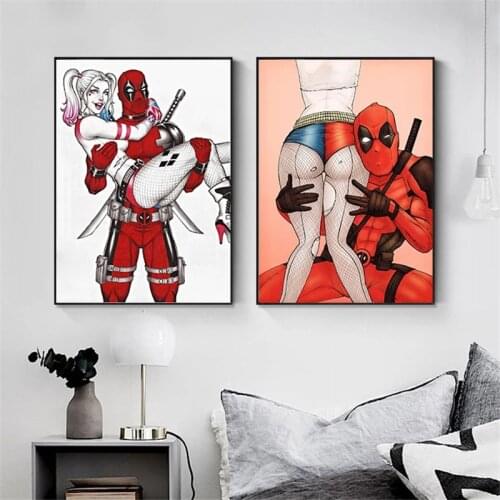 Deadpool and a Girl Posters and Prints Marvel Funny Superhero Canvas Painting American Wall Art Picture Cuadros Home Decoration