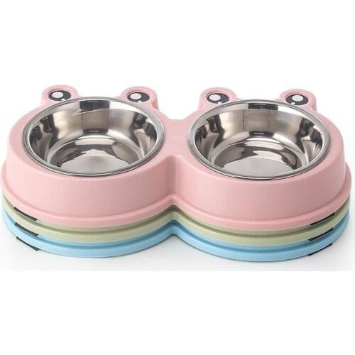 Plastic Stainless Double Pet Cat Bowl Dog Bowl Pet Feeding Cat Water Bowls For Cats Dogs Food Water Feeder Pet Supplies Products