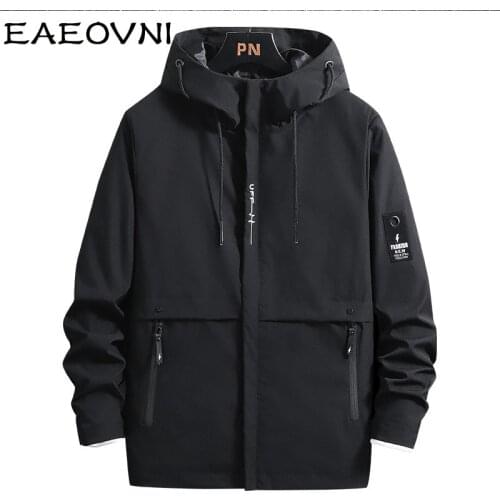 EAEOVNI Spring Autumn Mens Hooded Jackets Coats Casual Zipper Man Outerwear Japanese Fashion Jacket Men Windbreaker Jacket Top