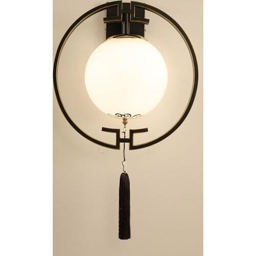 Chinese Classical Wall Lamp Porch Villa Stairway Bedroom Hotel Guest Room Light Round Iron Glass Wall Lamp Sconce Bra