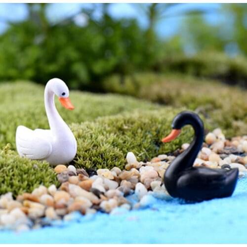 White/black Swan Garden Ornament Miniature Figurine Plant Pot Fairy Garden Decor