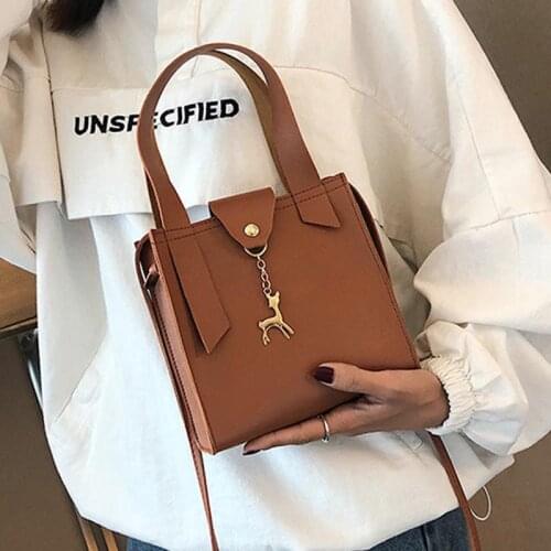 New Fashion Women PU Leather Handbags Small Square Shoulder Bag Female Deer Decor Crossbody Bags Lady Messenger Bag Sac A Main