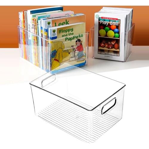 Transparent Organizer Box With Handles Plastic Food Book Sundries Storage Basket For Kitchen Refrigerator Bathroom Cabinets