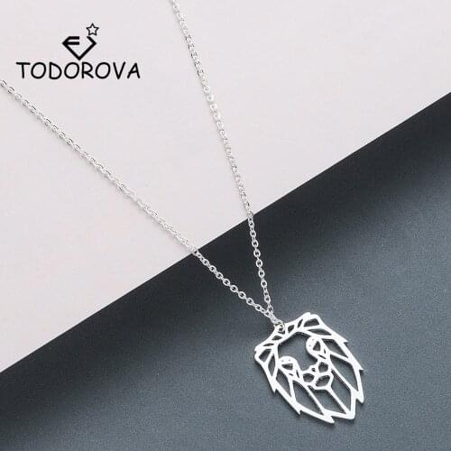 Todorova Origami Lion Men Necklace HipHop Lion Head Charms Pendant Necklace Geometric Jewelry Animal Zodiac Necklace Accessories