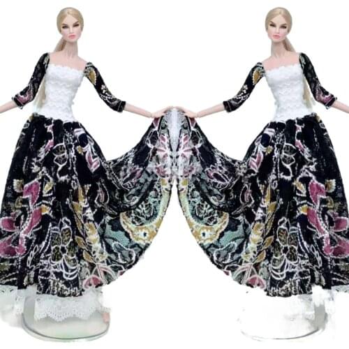11.5" Black Floral Mid-sleeve Princess Dress For Barbie Doll Clothes Wedding Gown 1/6 BJD Dollhouse Accessories Kids Cosplay Toy