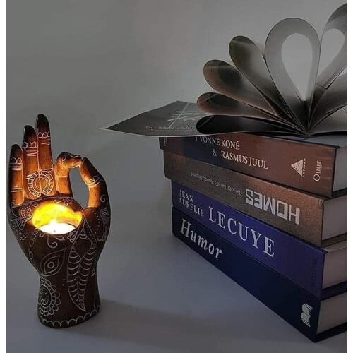 Buddha Candle Holder Mudra Hand Decor Statues Home Collectible Figurines Retro Small Tealight Lights for Meditation Relaxing
