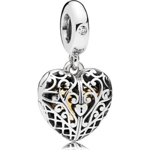 Shine Gate of Love Heart Charms for Jewelry Making DIY Silver 925 Jewelry Fine Women Pendant Charms for Chain Bracelets Jewelry