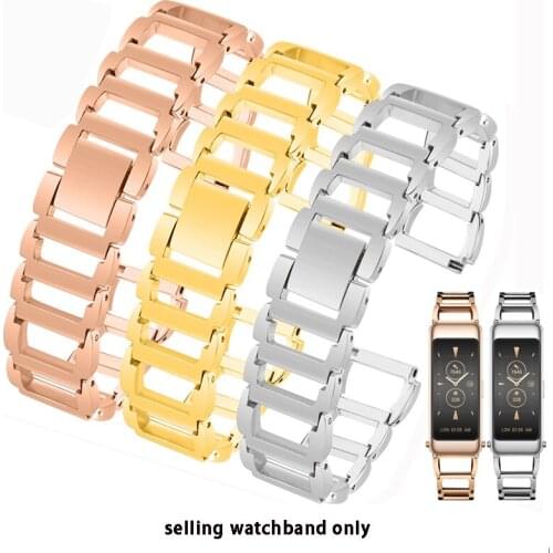 Solid stainless steel watchband for H-uawei B6 womens watch chain hollow stainless steel belt personality wrist strap16mm c-k
