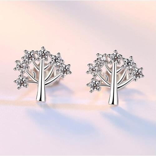 925 Sterling Silver Trendy Simple Sparkling Zircon Christmas Tree Stud Earrings for Women Xmas Gift Dropshipping S-E213