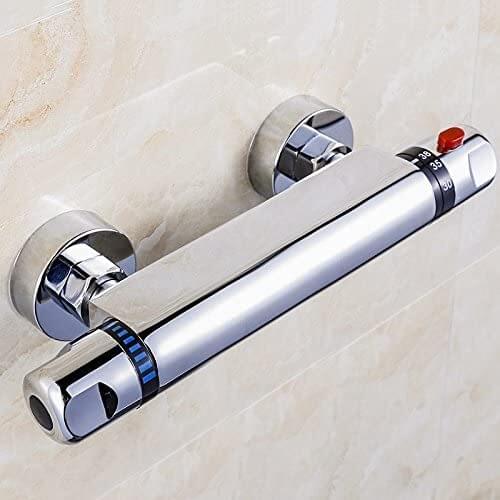 Modern Chrome Thermostaic Bar Shower Mixer Valve Only Anti Scald Tap Exposed Bottom Outlet Chrome Tap for 1/2" Shower Hose Brass