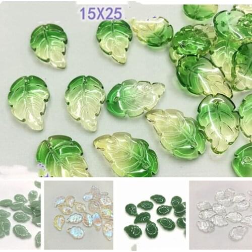 Fashion Glass DIY Big Leaf Mix Color Crystal Leaf Beads New Jewelry Accessories 15*25mm 20 Pieces y15771