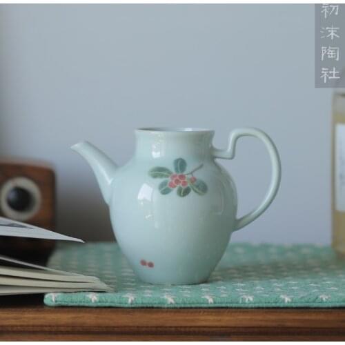 Style typeface hand ewer hand-painted shadow green glaze bubble tea fair mug ewer hip flask ceramic kung fu tea set