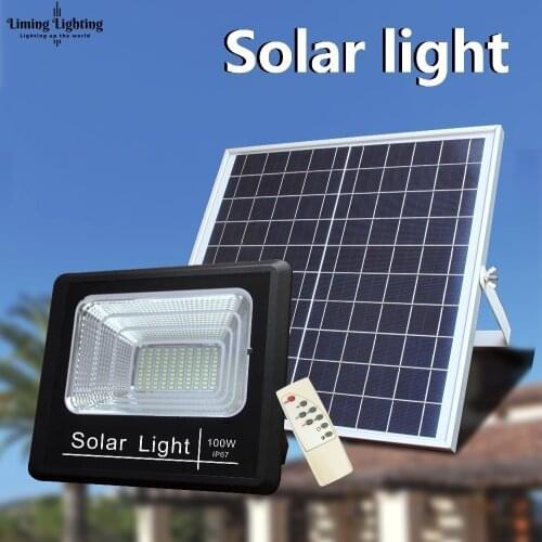 100w Solar Rechargeable Led Floodlight Spotlight Solar Garden Aisle Street Flood Light Wall Lamp Night Sensor Remote Control