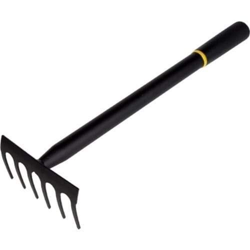 Comfortable and Sharp Garden Hand Rake Black 6 Tines Small Tiller Tools Black