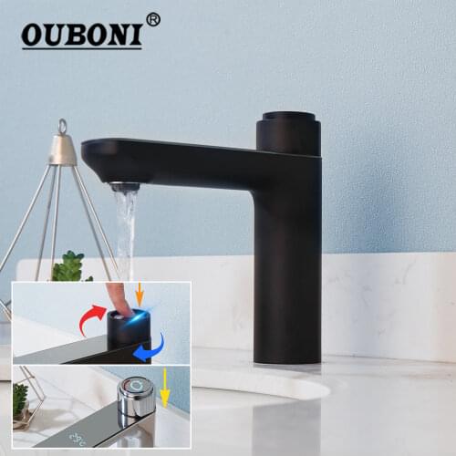 OUBONI Black High-Tech Basin Faucet Water Generating Digital Display Mixer Hot Cold Water Tap Chrome Stream Modern Design Faucet