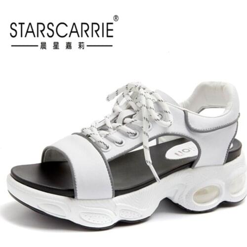 Thick bottom sandals womens leather 2021 new summer net red casual versatile air cushion sports style sandals womens fashion