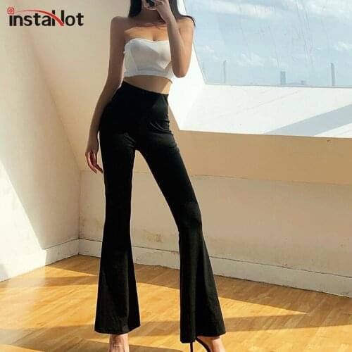 InstaHot elegant flare pant high waist push up women trousers casual streetwear office lady pant 2020 streetwear stretch pants