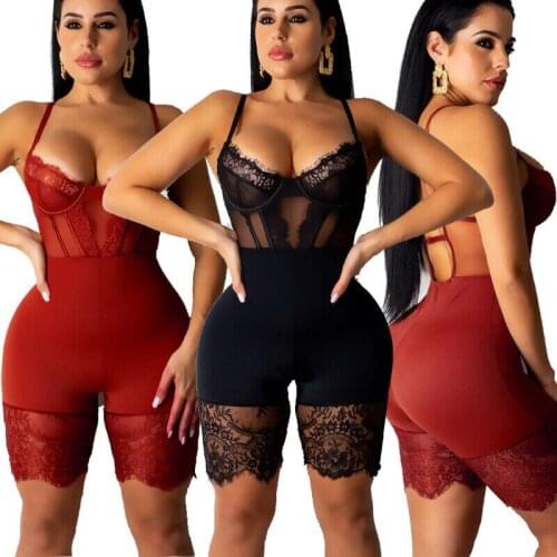 Women Sexy Rompers Ladies Transparent Floral Lace Backless Shorts Jumpsuits Female Hollow Out Playsuit Sleepwear