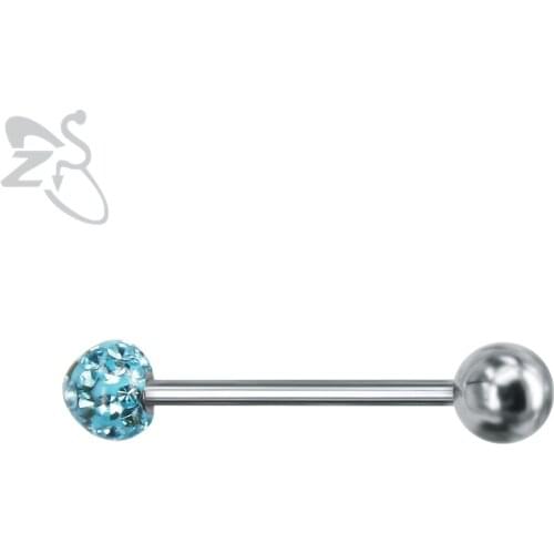 14G Crystal Ball Tongue Piercing Studs Surgical Steel Tongue Rings Barbell Blue CZ Cubic Zirconia Labret Piercings Jewelry Women