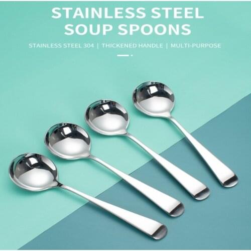 4PCS Stainless Steel Coffee Spoon For Ice Cream Tea-spoon Tableware Bar Tool Cutlery Set Kitchen Tools Cocina Soup Spoons