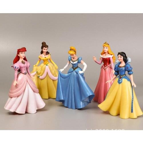 5pcs/lot Disney High quality Princess Snow White Belle Sleeping Beauty Princess Doll Ornaments Decorations Action Figures Toys