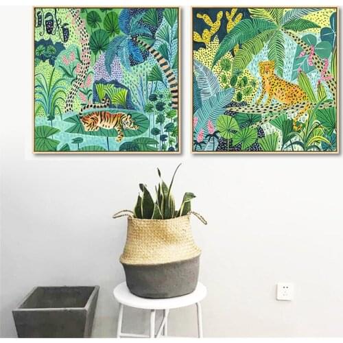 Abstract Green Leaf Plant Poster Hylaea Forest Posters And Prints Tiger Leopard Animal Canvas Painting Scandinavia Home Decor