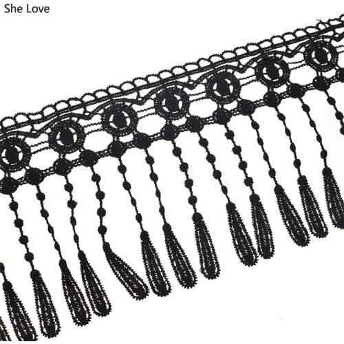 Chzimade 3Yards/lot Black Color Venice Lace Trim Scalloped Tassel Lace Trim Fabric Diy Sewing Materials
