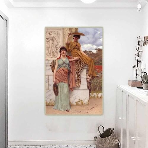 Citon John William Godward《Waiting for the procession》Canvas Art Oil Painting Artwork Poster Picture Wall Decor Home Decoration