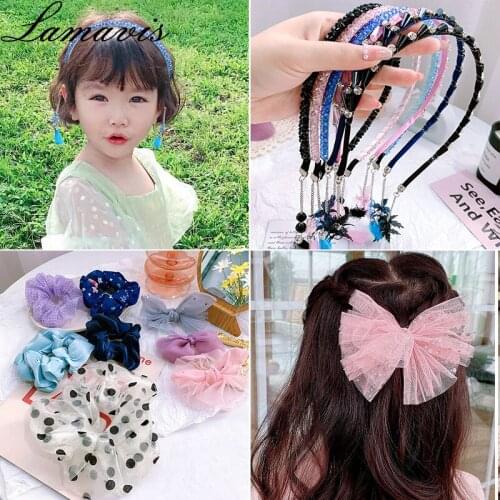 Three-Piece ChildrenS Headband Tassel Pendant Bow Hairpin Female Baby Large Intestine Hair Ring Hair Accessories