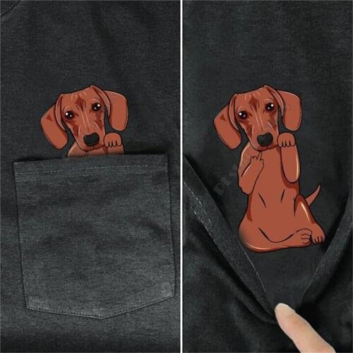 PLstar Cosmos T Shirt summer pocket DACHSHUND printed t-shirt men for women shirts tops funny cotton black tees