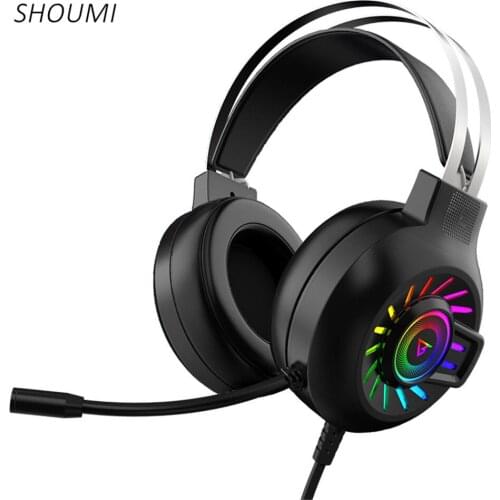 Shoumi Gaming Headsets Gamer Headphones Surround Sound Stereo Wired Earphones USB 360 Mic Colourful Light PC Laptop Game Headset
