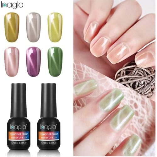 Inagla 10ML Jade Cat Eye Gel Polish 12 Colors Nail Art Soak Off UV LED Gel Lacquer Gel Varnish For Stamping Top Base Coat