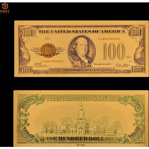 1928 Color US Banknotes 100 Dollar Money 24kin Gold Plated Fake Currency Paper Banknote Collections