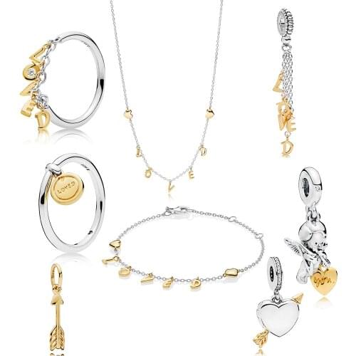 KAKANY High Quality 100% S925 Sterling Silver Cupid Arrow Angel Pendant Charm LOVE Letter Ring Bracelet Necklace Medal Ring