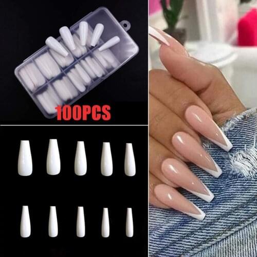 Hot 100Pcs Long Fake Nail Tip Ballerina False Fingernail Full Cover Manicure Decor