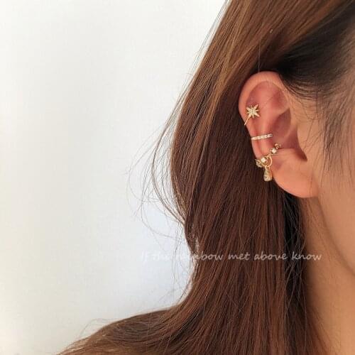 Punk Trends Zirconia Small Clip On Earrings Women Golden Cute Ear Cuffs No Pierced Fine Ear Clips Earcuffs Woman Korean Jewelry