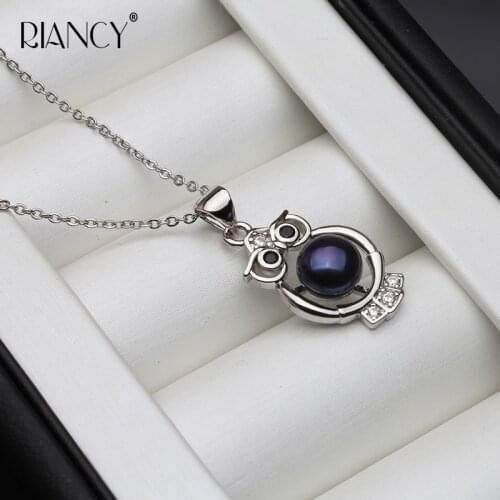 Fashion black Natural Freshwater Pearl Pendants Anniversary Fine owl necklace For Women wedding gift