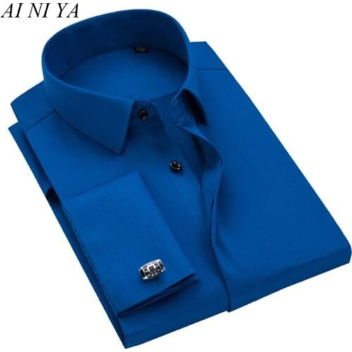 Classic Black French Cufflinks Mens Business Dress Long Sleeve Shirt Lapel Men Social Shirt 4XL 5XL Routine fit