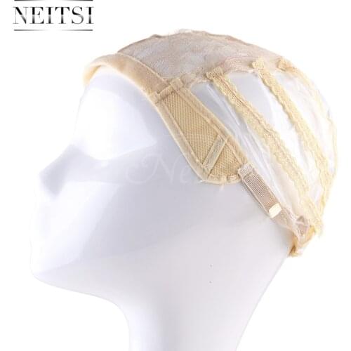Neitsi Hot Selling Lace Wig Caps For Making Wigs With Adjustable Strap Bonnet Lace Perruque New Nylon Hairnet Yellow# 10pcs/pack