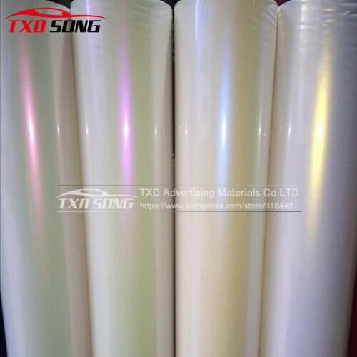 New arrival Whole roll Glossy pearl chameleon white film chameleon white pearl sticker with air bubbles with size:1.52*20m/roll