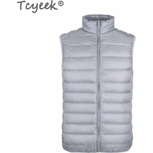 Tcyeek Plus Size Men Sleeveless Coat Winter Ultra Light White Duck Down Vest Male Slim Vest Mens Windproof Warm Waistcoat 9687