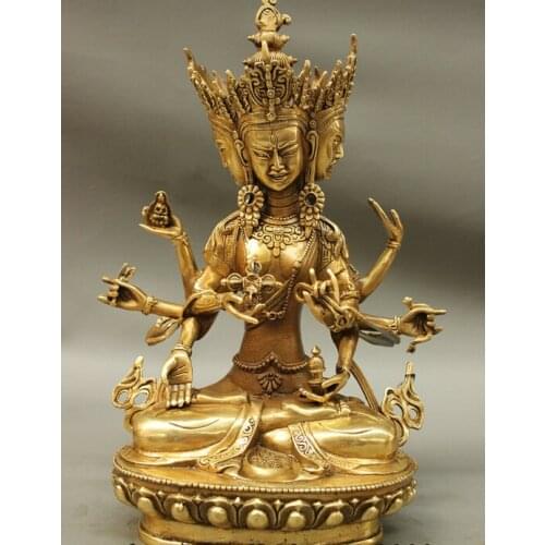Wholesale factory 12" Tibet Brass 3 Head 8 Arms Vajra Namgyalma & Ushnishavijaya Buddha Statue