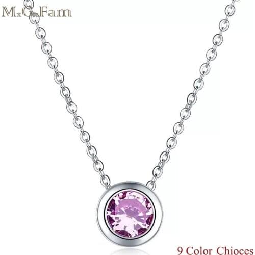 White Single Pendant Necklace For OL Women 9 Color Choice Round Gold Color Bezel Setting AAA+ Cubic Zircon with 47cm Chain