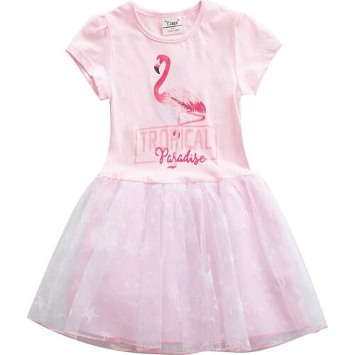 European and American style girls dress cute flamingo print pink dress children baby short-sleeved dress
